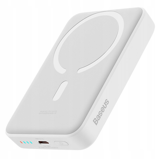 Zewnętrzna bateria bezprzewodowa Baseus Magnetic Mini, 10000mAh, 30W, PD + FQI, 1 x QI - 1 x USB-C, Biała PPCX110202