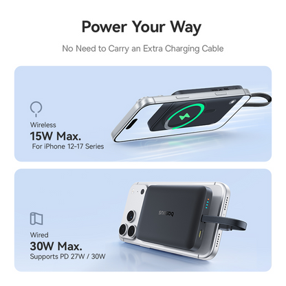 Bezprzewodowy powerbank Baseus EnerFill FM11, 10000 mAh, 30 W, PD + FQI, 1 × QI – 2 × USB-C, czarny E0028904