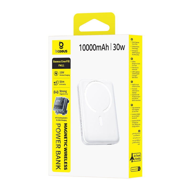 Bezprzewodowy powerbank Baseus EnerFill FM11, 10000mAh, 30W, PD + FQI, 1 x QI - 1 x USB-C, biały