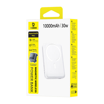 Bezprzewodowy powerbank Baseus EnerFill FM11, 10000mAh, 30W, PD + FQI, 1 x QI - 1 x USB-C, biały