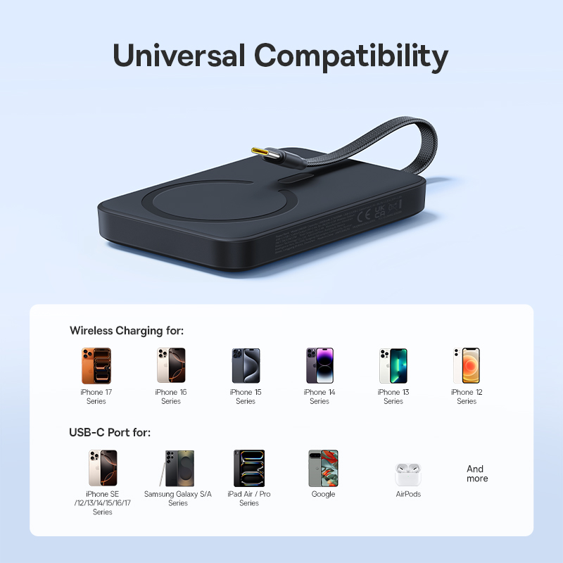 Bezprzewodowy powerbank Baseus EnerFill FM11, 10000 mAh, 30 W, PD + FQI, 1 × QI – 2 × USB-C, czarny E0028904
