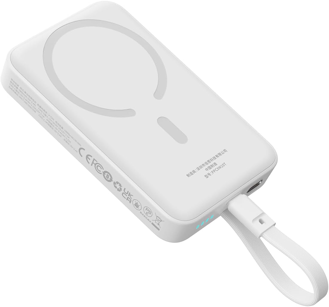 Zewnętrzna bateria bezprzewodowa Baseus Magnetic Mini, 10000mAh, 30W, PD + FQI, 1 x QI - 2 x USB-C, Biała P1002210B223-00