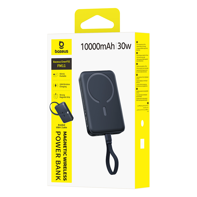 Bezprzewodowy powerbank Baseus EnerFill FM11, 10000 mAh, 30 W, PD + FQI, 1 × QI – 2 × USB-C, czarny E0028904