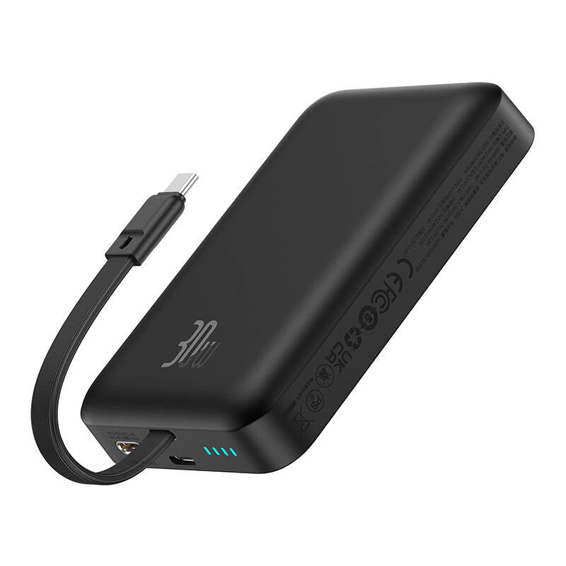 Zewnętrzna bateria bezprzewodowa Baseus Magnetic Mini, 10000mAh, 30W, PD + FQI, 1 x QI - 2 x USB-C, Czarna P1002210B113-00