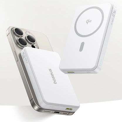 Zewnętrzna bateria bezprzewodowa Baseus Airpow2 Qi2, 10000mAh, 22.5W, QC + PD + FQI, 1 x QI - 1 x USB-A - 1 x USB-C, Biała P10080000213-00