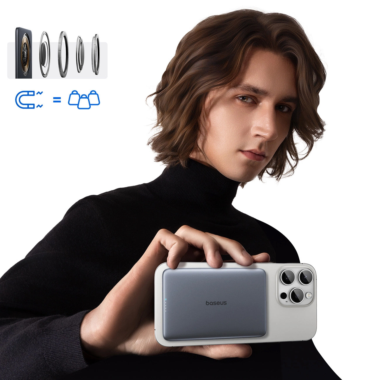 Zewnętrzna bateria bezprzewodowa Baseus PicoGo AM41, 5000mAh, 20W, PD + FQI, 1 x QI - 1 x USB-C, Szara P1007680C813-00