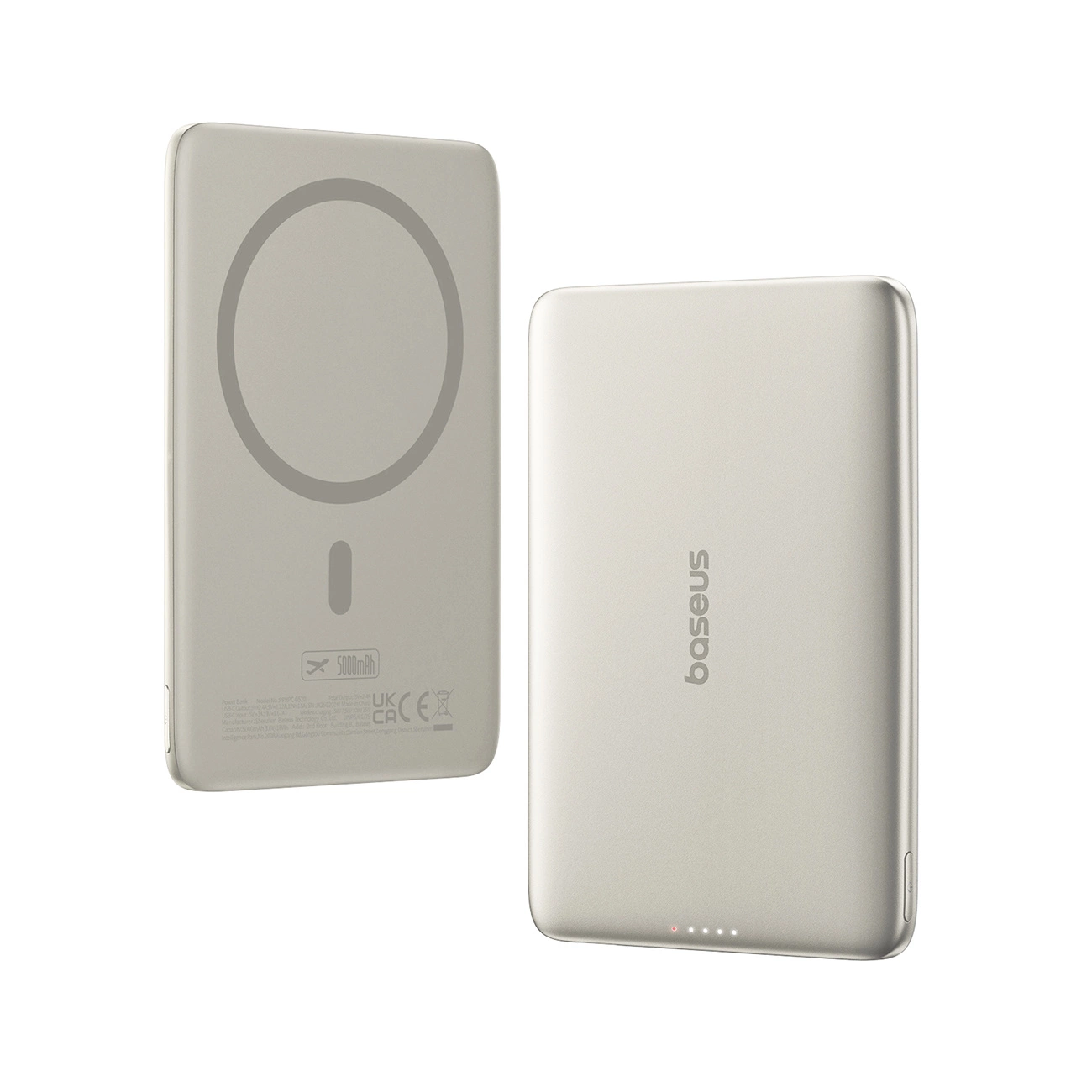 Zewnętrzna bateria bezprzewodowa Baseus PicoGo AM41, 5000mAh, 20W, PD + FQI, 1 x QI - 1 x USB-C, Beżowa