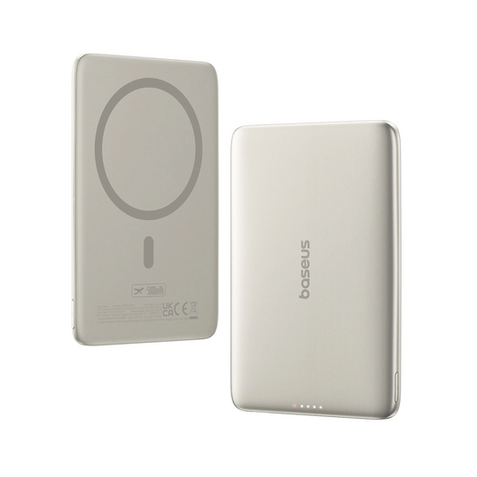 Zewnętrzna bateria bezprzewodowa Baseus PicoGo AM41, 5000mAh, 20W, PD + FQI, 1 x QI - 1 x USB-C, Beżowa