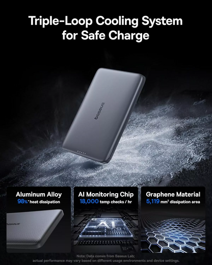 Zewnętrzna bateria bezprzewodowa Baseus PicoGo AM41, 10000mAh, 27W, PD + FQI, 1 x QI - 1 x USB-C, Szara E0027200