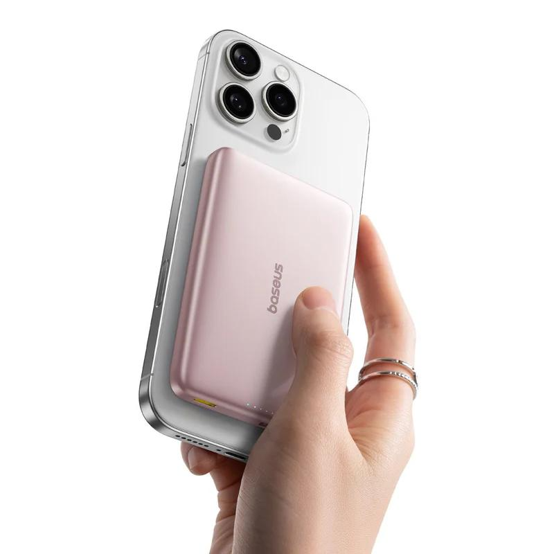 Zewnętrzna bateria bezprzewodowa Baseus PicoGo AM41, 10000mAh, 27W, PD + FQI, 1 x QI - 1 x USB-C, Różowy E0027202