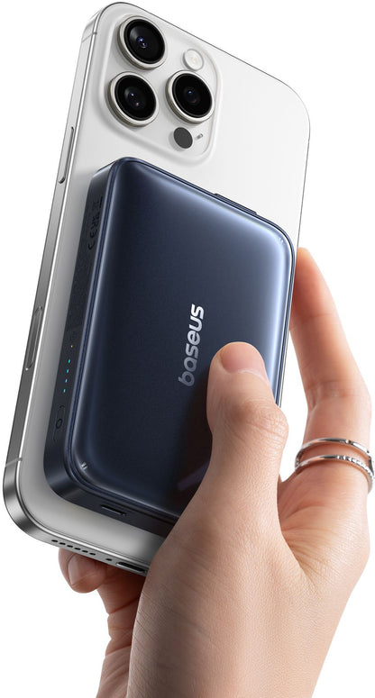 Baseus PicoGo AM61 Wireless External Battery, 10000mAh, 45W, PD + FQI, 1 x QI - 2 x USB-C, Black E0028V00