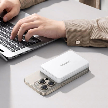Zewnętrzna bateria bezprzewodowa Baseus Airpow2 Qi2, 10000mAh, 22.5W, QC + PD + FQI, 1 x QI - 1 x USB-A - 1 x USB-C, Biała P10080000213-00