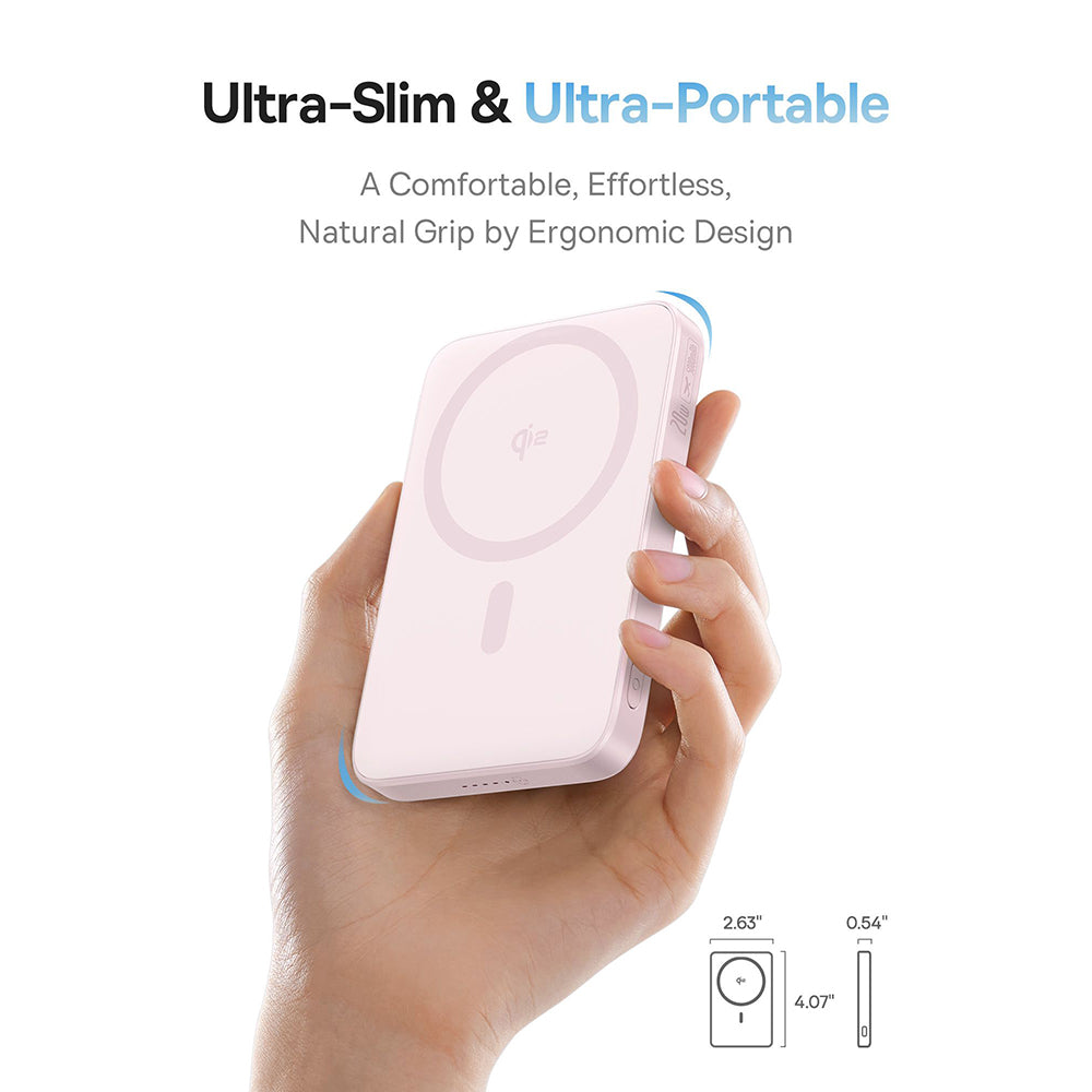 Zewnętrzna bateria bezprzewodowa Baseus PicoGo, 5000mAh, 20W, PD + FQI, 1 x QI - 1 x USB-C, Różowa P10076800413-00