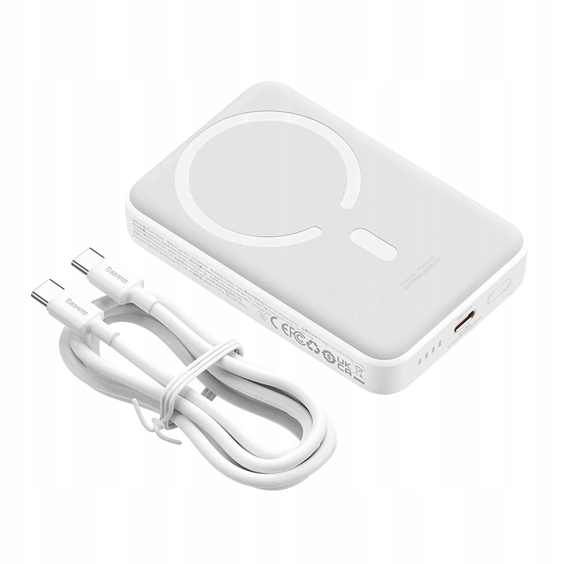 Zewnętrzna bateria bezprzewodowa Baseus Magnetic Mini, 10000mAh, 30W, PD + FQI, 1 x QI - 1 x USB-C, Biała PPCX110202