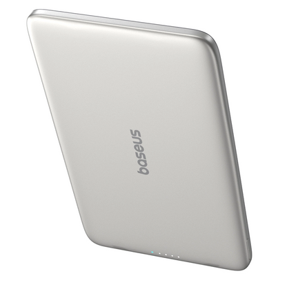 Zewnętrzna bateria bezprzewodowa Baseus PicoGo AM41, 5000mAh, 20W, PD + FQI, 1 x QI - 1 x USB-C, Beżowa