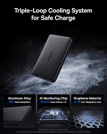 Zewnętrzna bateria bezprzewodowa Baseus PicoGo AM41, 10000mAh, 27W, PD + FQI, 1 x QI - 1 x USB-C, Czarna E0027201