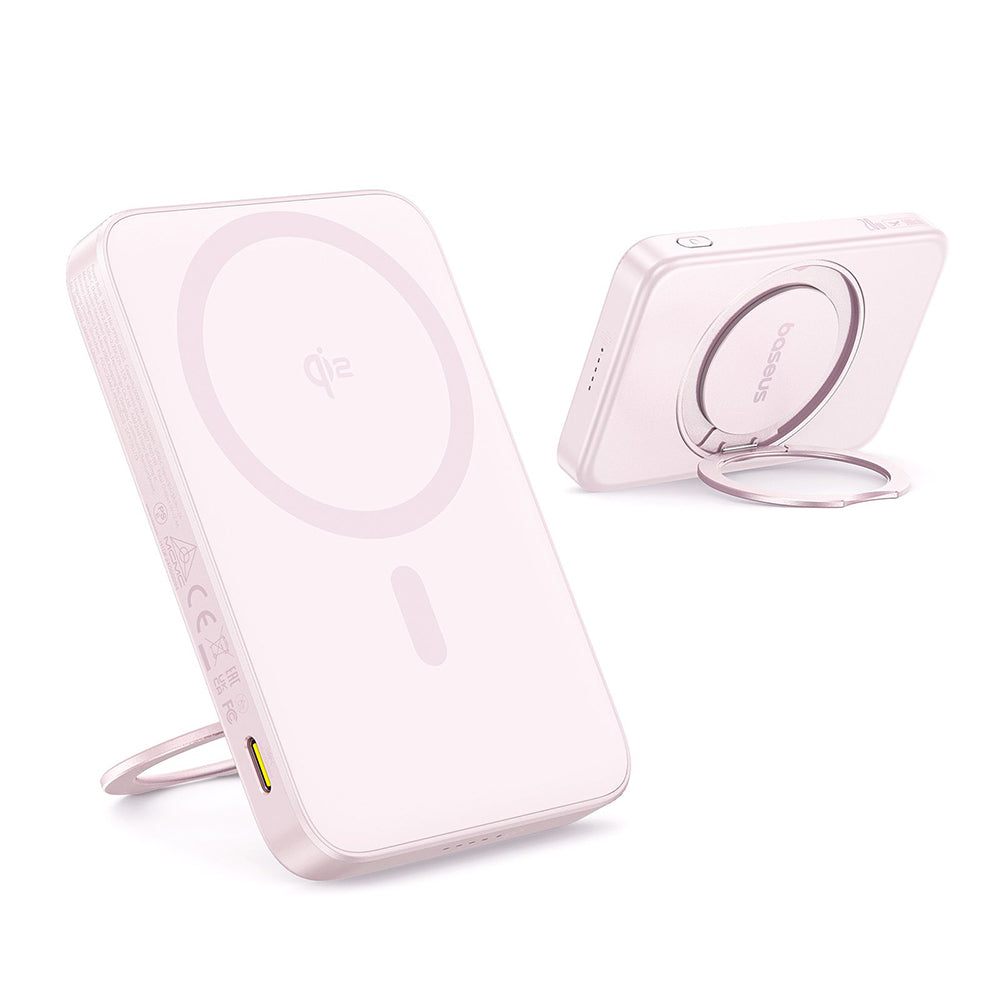 Zewnętrzna bateria bezprzewodowa Baseus PicoGo, 5000mAh, 20W, PD + FQI, 1 x QI - 1 x USB-C, Różowa P10076800413-00