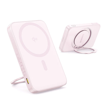 Zewnętrzna bateria bezprzewodowa Baseus PicoGo, 5000mAh, 20W, PD + FQI, 1 x QI - 1 x USB-C, Różowa P10076800413-00