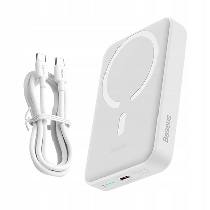 Zewnętrzna bateria bezprzewodowa Baseus Magnetic Mini, 10000mAh, 30W, PD + FQI, 1 x QI - 1 x USB-C, Biała PPCX110202