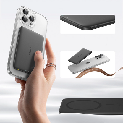 Zewnętrzna bateria bezprzewodowa Baseus PicoGo AM41, 5000mAh, 20W, PD + FQI, 1 x QI - 1 x USB-C, Czarna