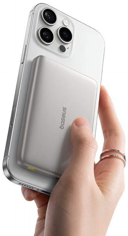 Zewnętrzna bateria bezprzewodowa Baseus PicoGo AM41, 10000mAh, 27W, PD + FQI, 1 x QI - 1 x USB-C, Beżowy E0027203