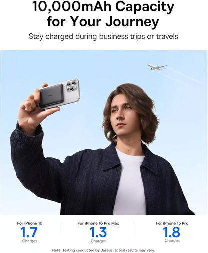 Zewnętrzna bateria bezprzewodowa Baseus PicoGo AM41, 10000mAh, 27W, PD + FQI, 1 x QI - 1 x USB-C, Czarna E0027201