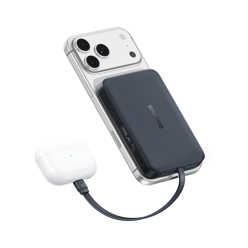 Bezprzewodowy powerbank Baseus EnerFill FM11, 10000 mAh, 30 W, PD + FQI, 1 × QI – 2 × USB-C, czarny E0028904
