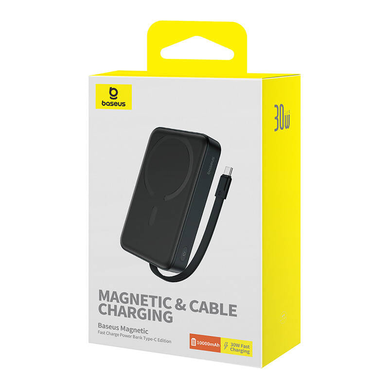 Zewnętrzna bateria bezprzewodowa Baseus Magnetic Mini, 10000mAh, 30W, PD + FQI, 1 x QI - 2 x USB-C, Czarna P1002210B113-00