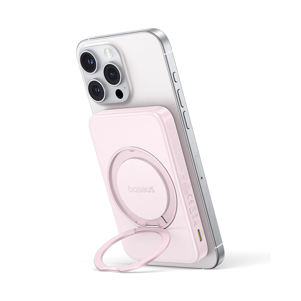 Zewnętrzna bateria bezprzewodowa Baseus PicoGo, 5000mAh, 20W, PD + FQI, 1 x QI - 1 x USB-C, Różowa P10076800413-00