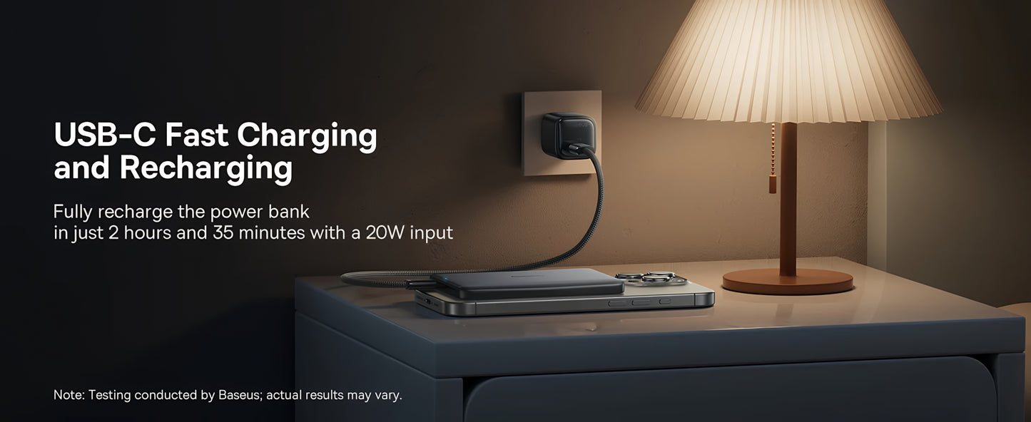 Zewnętrzna bateria bezprzewodowa Baseus PicoGo AM41, 10000mAh, 27W, PD + FQI, 1 x QI - 1 x USB-C, Beżowy E0027203