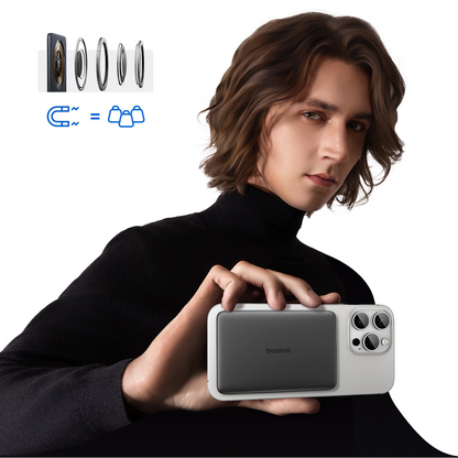 Zewnętrzna bateria bezprzewodowa Baseus PicoGo AM41, 5000mAh, 20W, PD + FQI, 1 x QI - 1 x USB-C, Czarna