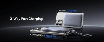 Zewnętrzna bateria bezprzewodowa Baseus PicoGo AM41, 10000mAh, 27W, PD + FQI, 1 x QI - 1 x USB-C, Beżowy E0027203