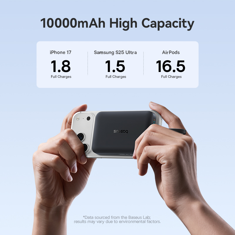Bezprzewodowy powerbank Baseus EnerFill FM11, 10000 mAh, 30 W, PD + FQI, 1 × QI – 2 × USB-C, czarny E0028904