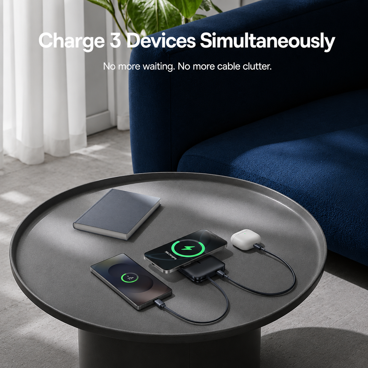 Baseus PicoGo AM61 Wireless External Battery, 10000mAh, 45W, PD + FQI, 1 x QI - 2 x USB-C, Black E0028V00