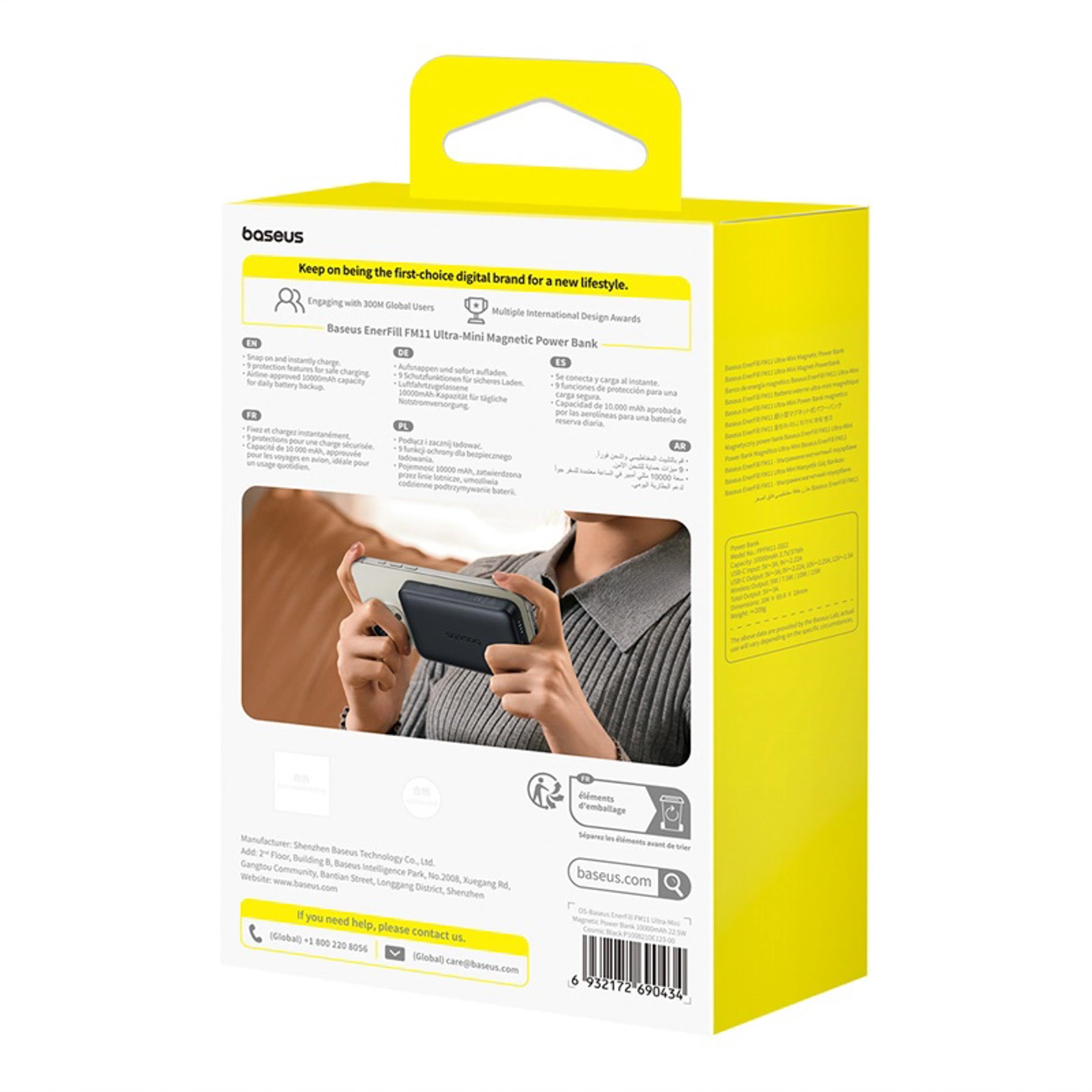 Baseus EnerFill FM11 Ultra-Mini Wireless External Battery, 10000mAh, 22.5W, PD + FQI, 1 x QI - 1 x USB-C, Black P1008210E123-00