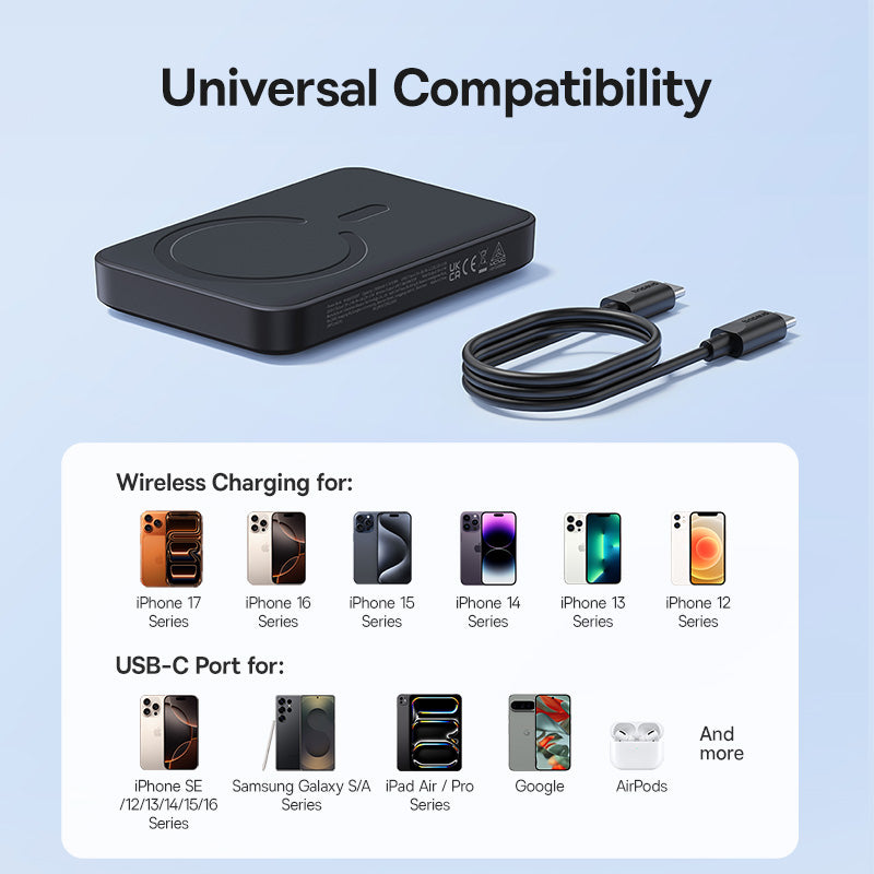 Baseus EnerFill FM11 Wireless External Battery, 10000mAh, 30W, PD + FQI, 1 x QI - 1 x USB-C, Black
