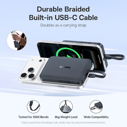 Bezprzewodowy powerbank Baseus EnerFill FM11, 10000 mAh, 30 W, PD + FQI, 1 × QI – 2 × USB-C, czarny E0028904