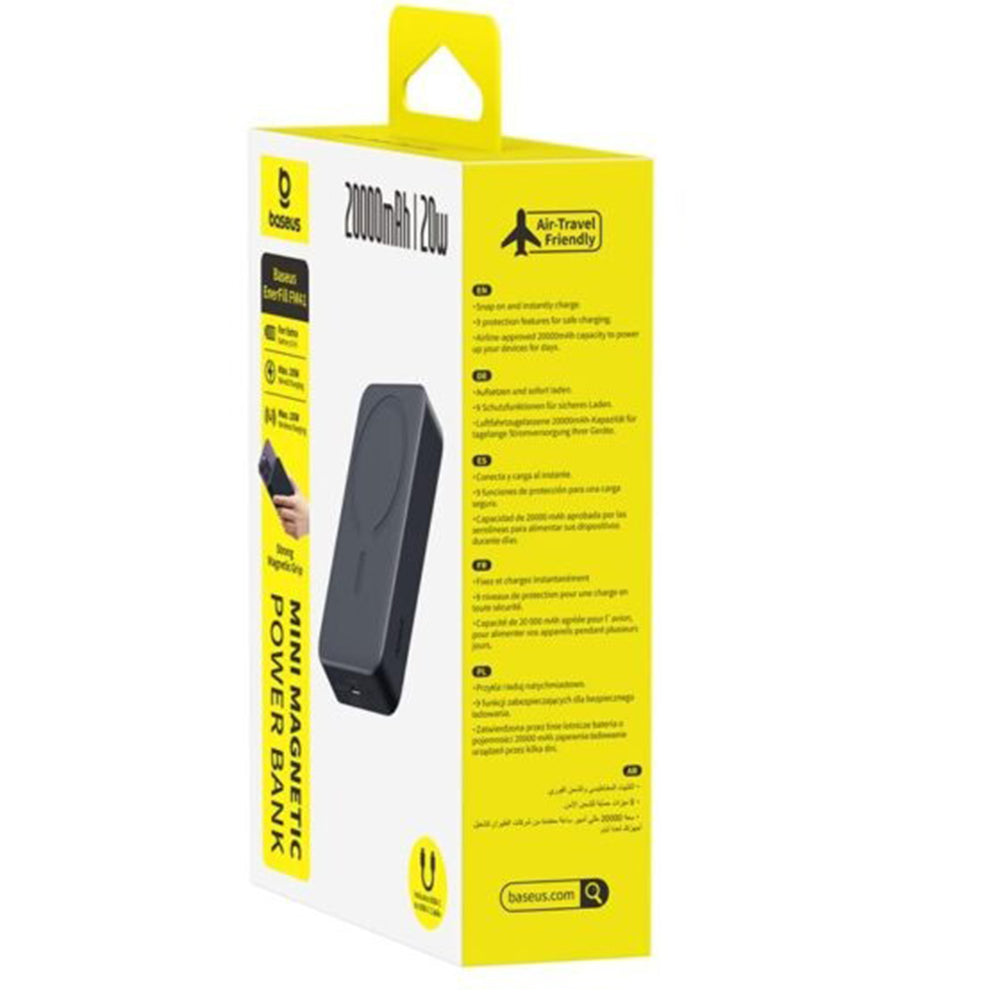 Bezprzewodowy powerbank Baseus EnerFill FM41, 20000mAh, 20W, PD - FQI, 1 x QI - 1 x USB-C, Czarny E0027U00