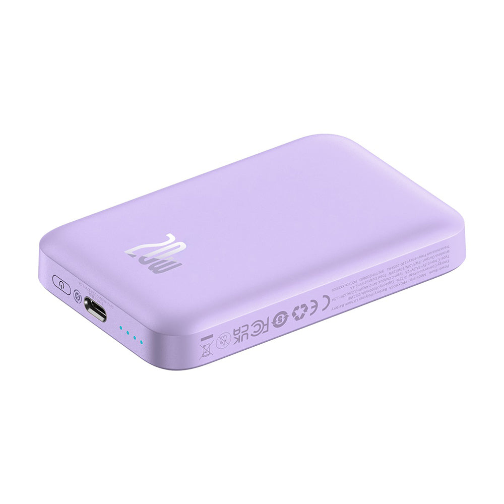 Baseus Mini Air Wireless External Battery, 6000mAh, 20W, PD + FQI, 1 x QI - 1 x USB-C, Purple P10059002513-00