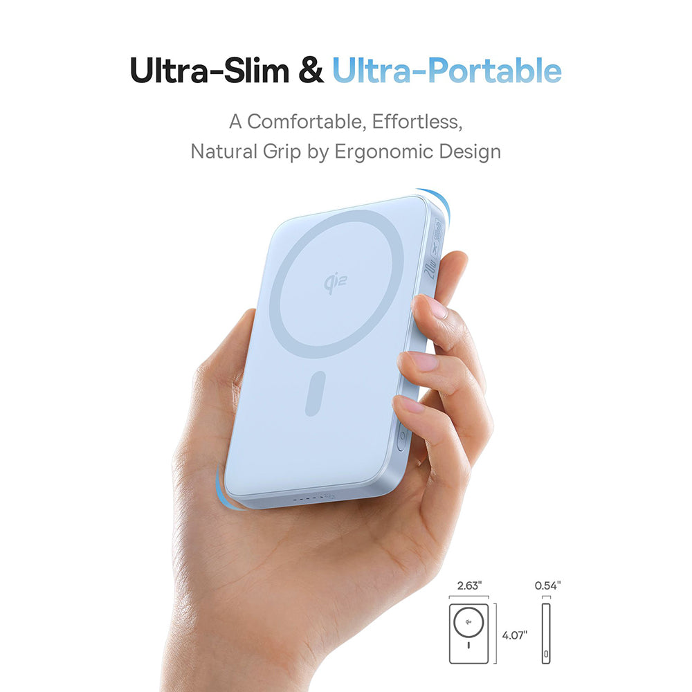 Zewnętrzna bateria bezprzewodowa Baseus PicoGo, 5000mAh, 20W, PD + FQI, 1 x QI - 1 x USB-C, Niebieska P10076800313-00