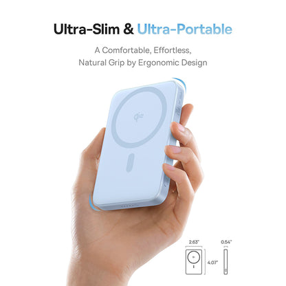 Zewnętrzna bateria bezprzewodowa Baseus PicoGo, 5000mAh, 20W, PD + FQI, 1 x QI - 1 x USB-C, Niebieska P10076800313-00