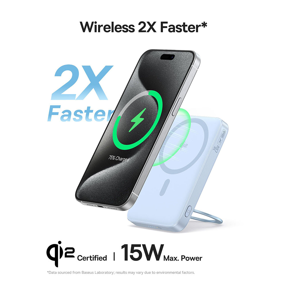 Zewnętrzna bateria bezprzewodowa Baseus PicoGo, 5000mAh, 20W, PD + FQI, 1 x QI - 1 x USB-C, Niebieska P10076800313-00