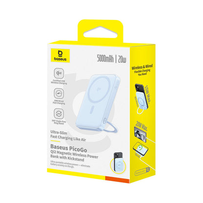 Zewnętrzna bateria bezprzewodowa Baseus PicoGo, 5000mAh, 20W, PD + FQI, 1 x QI - 1 x USB-C, Niebieska P10076800313-00
