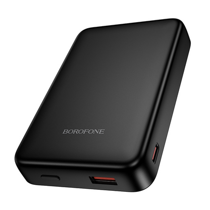 Zewnętrzna bateria bezprzewodowa Borofone BJ82A Dawn, 10000mAh, 22.5W, QC + PD + FQI, 1 x QI - 1 x USB-A - 1 x USB-C, Czarna
