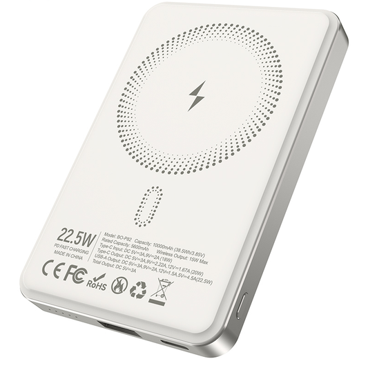 Bezprzewodowy powerbank BWOO BO-P82, 10000mAh, 22,5W, PD + FQI, 1 x QI - 1 x USB-C, biały