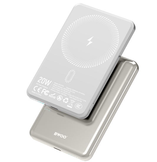 Bezprzewodowy powerbank BWOO P79, 5000mAh, 20W, PD + FQI, 1 x QI - 1 x USB-C, Szary