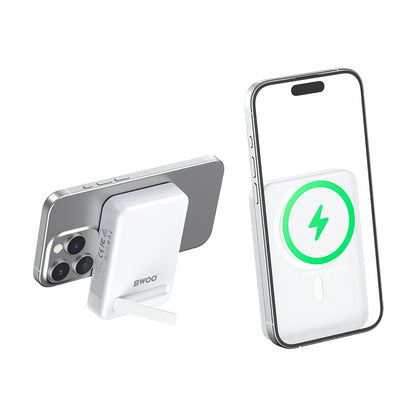 Zewnętrzna bateria bezprzewodowa BWOO BO-P59, 10000mAh, 20W, PD + QI, 1 x QI - 1 x USB-C, Biała