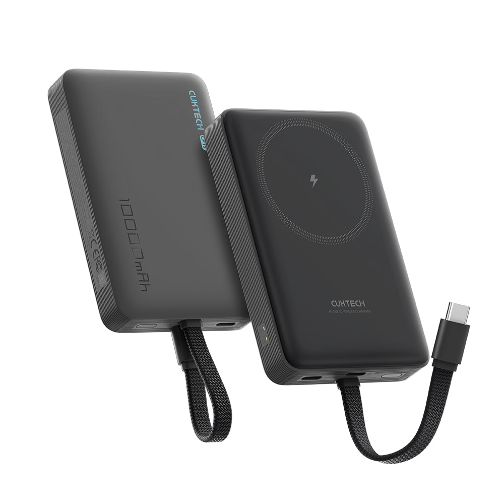 Cuktech WPB100L Wireless External Battery, 10000mAh, 22.5W, PD + FQI, 1 x QI - 2 x USB-C, Black CKWPB100LGLBK