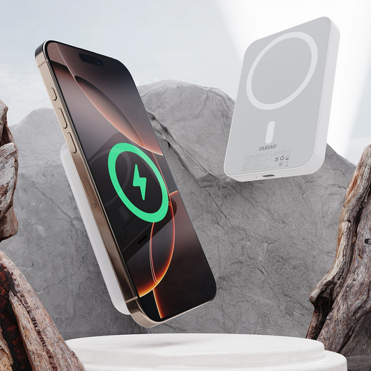 Dudao K26 Wireless External Battery, 10000mAh, 20W, PD + FQI, 1 x QI - 1 x USB-C, White