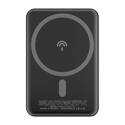 Bezprzewodowa bateria zewnętrzna Dudao K14S, 5000 mAh, 10 W, PD + QI, 1 x QI - 1 x USB-C, czarna